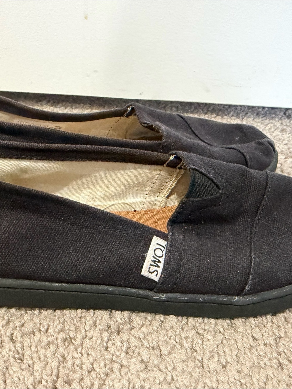 TOMS Classic Black Canvas Slip-On Shoes Kids Youth Size 1